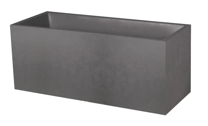 EDA - Basalt planter 98 L - Imitation Concrete decoration - Double Wall - Water Retention Area - 99.5 x 39.5 x H.43.5 cm - Charcoal Grey