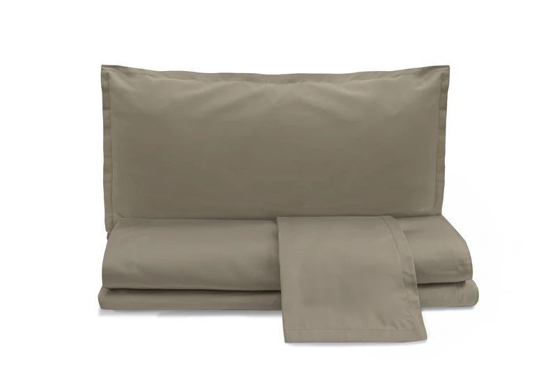 zer0bed, Plain Cotton Satin Double Bed Sheet Set, Taupe, 100% Cotton Satin, Top Sheet, Fitted Sheet, Pair of Pillowcases 4 Shuttlecocks