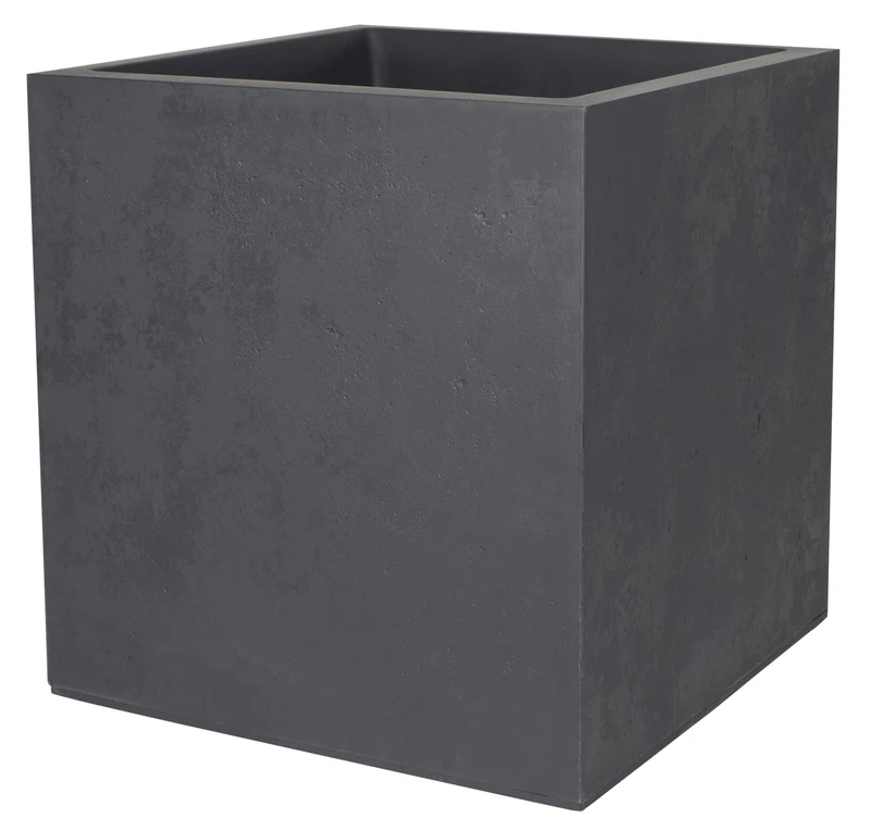 EDA - Square Pot 50 cm Basalt 57 L - Imitation Concrete Decor - Double Wall - Water Retention Area - 49.5 x 49.5 x H.49.5 cm - Charcoal Grey
