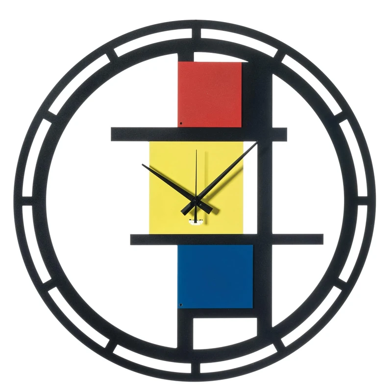 Arti & Mestieri Wall Clock, Iron, Black, Red, Yellow and Blue, Diametro 50 cm