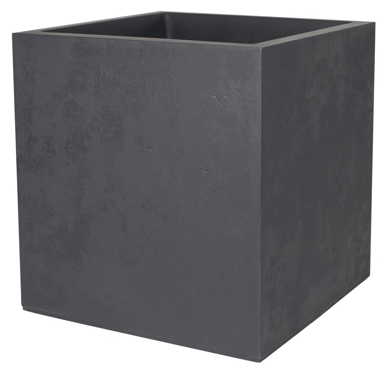 EDA - Square Pot 40 cm Basalt 31 L - Imitation Concrete Decor - Double Wall - Water Retention Area - 39.5 x 39.5 x H.43.5 cm - Charcoal Grey