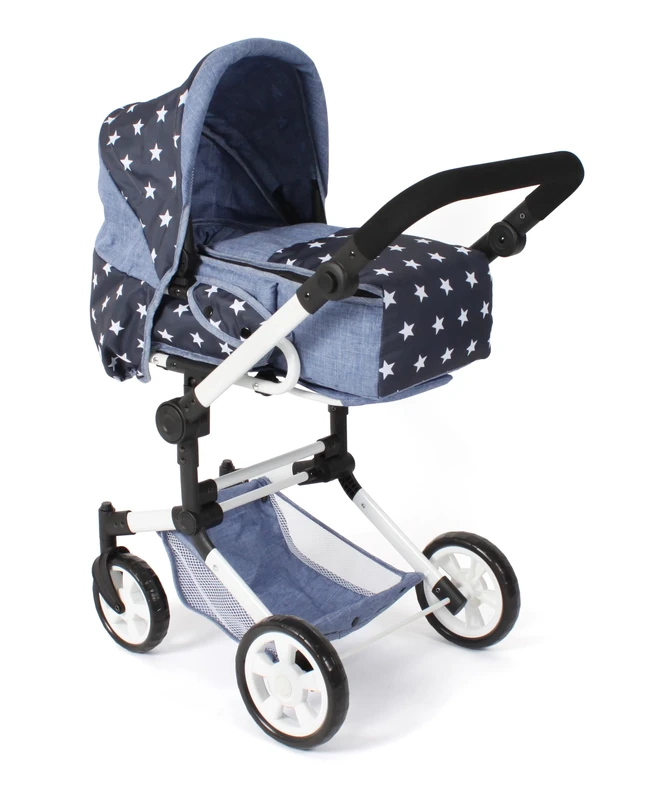 Bayer Chic 2000 - Jara Doll's Pram, 2-in-1 Combination Doll Pram with Removable Carry Bag, Doll Pram for Children from 4 to 8 Years, Navy Stars