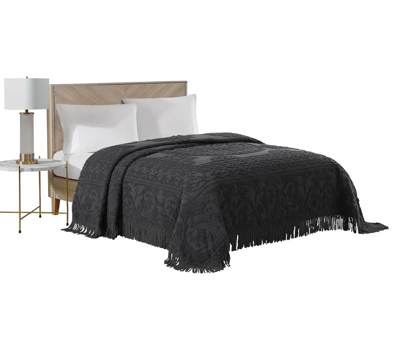 Beatrice Home Fashions Bedspread, Chenille, Charcoal, Full
