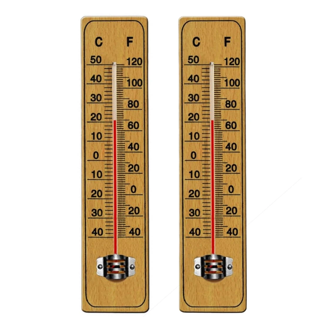 2 Traditional Wooden Room Thermometer to Measure Room Temperature - Can be used Indoor or Outdoor and is Ideal for Home, Office, Garden, Greenhouse or Garage
