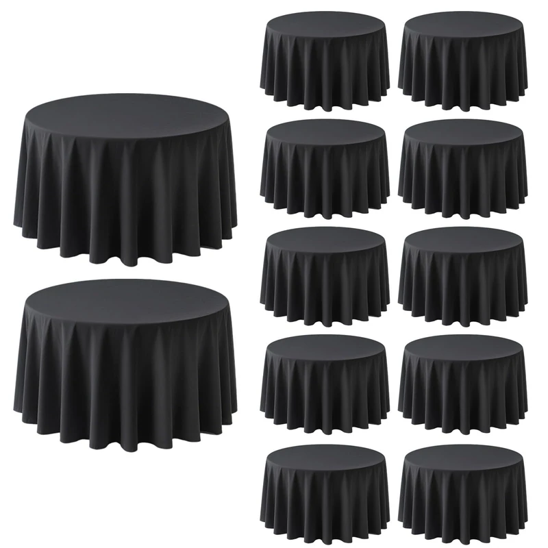 RestfulGlow 12 Pack Round Tablecloth, 120 Inch Black, Polyester, Wrinkle & Stain Resistant, Perfect for 8ft Table, Wedding, Parties, Everyday Use