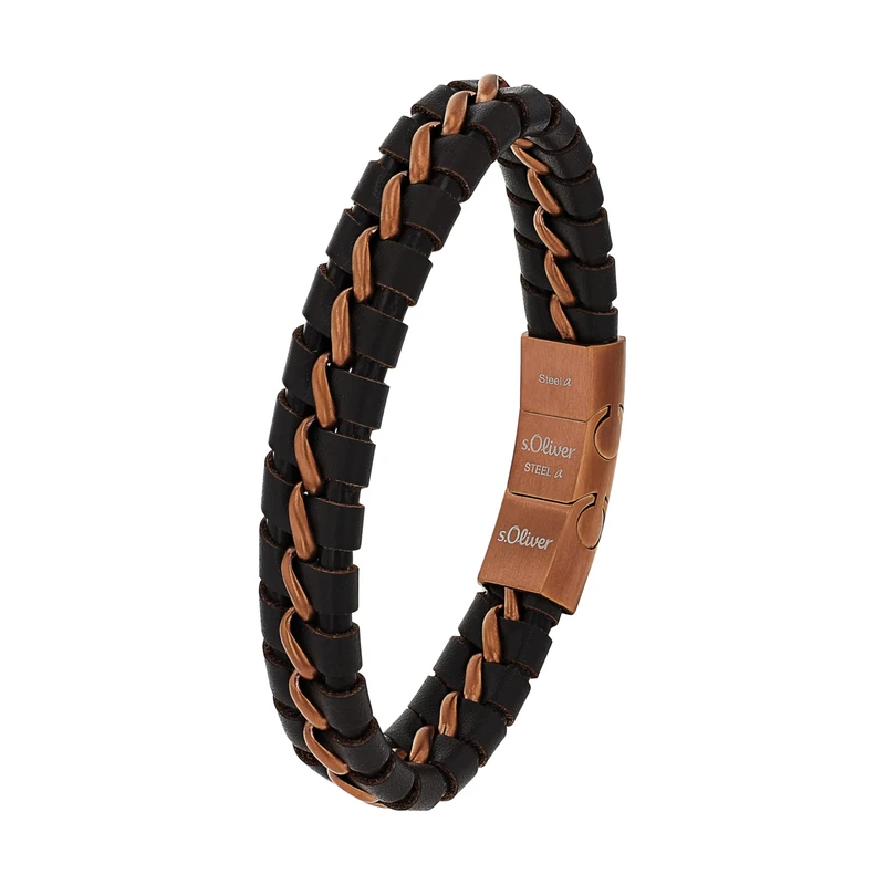 s.Oliver bracelet stainless steel leather men's bracelet, 20+1,5 cm, black, comes in jewelry gift box 2037990