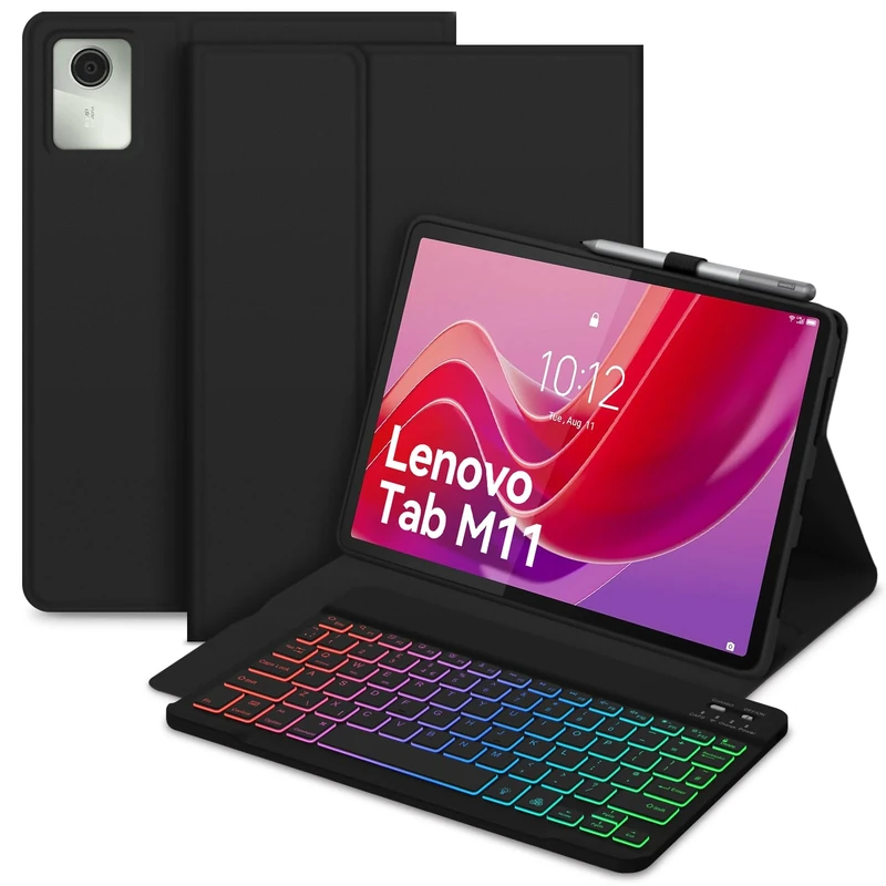 Bettdow for Lenovo Tab M11 11" 2024 Keyboard Case, UK Layout Detachable Wireless Backlit Keyboard with Case for Lenovo Tab M11 11 Inch 2024, Black