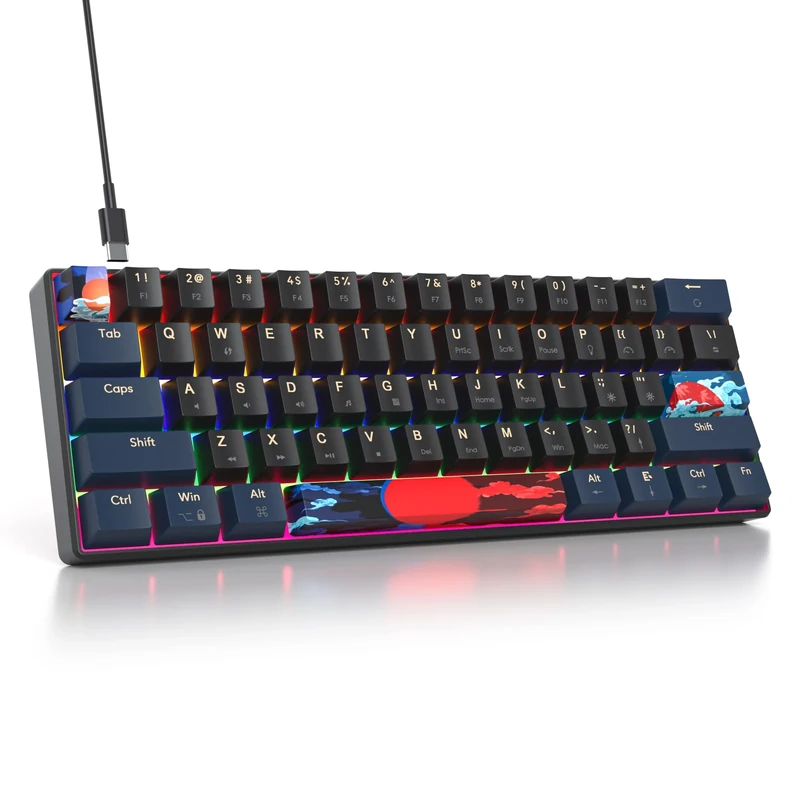 iTastatur 60% Gaming Keyboard - Linear Red Switch, 61 PBT Keycaps