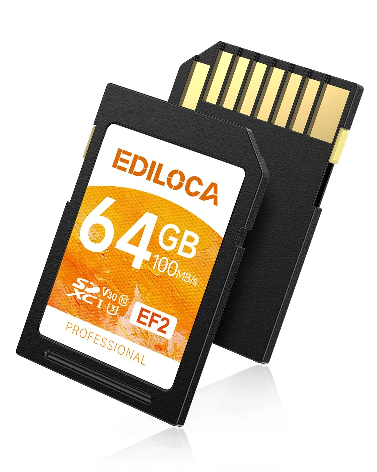 Ediloca SD Card 64GB, Memory Card, Up to 100MB/s, UHS-I, C10, U1, V10, Full-HD & 4K Video, DSLR Camera SD Card, Must-Have for Professional Photographers(EF2)