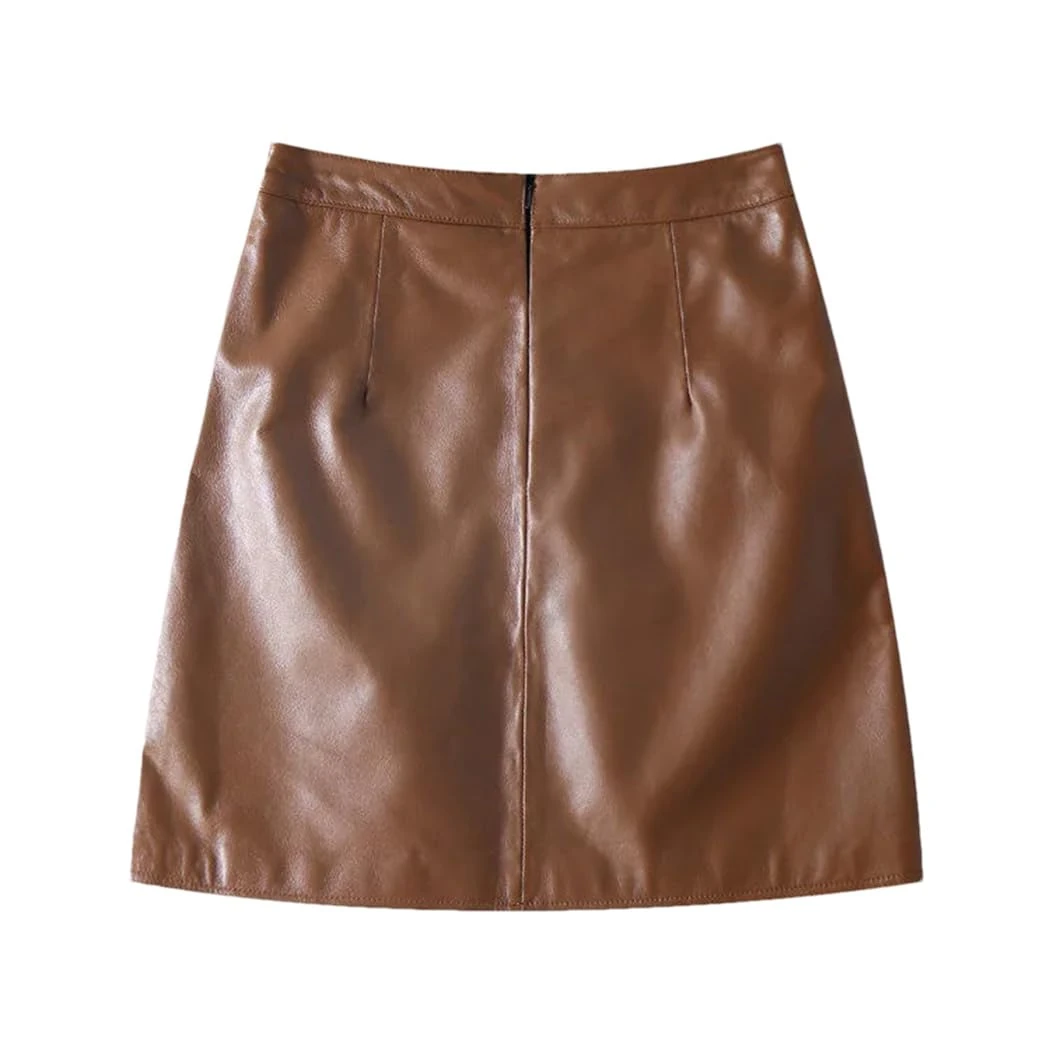 Dvbfufv Ladies High Waist Mini Skirts Women Fashion Korean Leather Skirts Brown