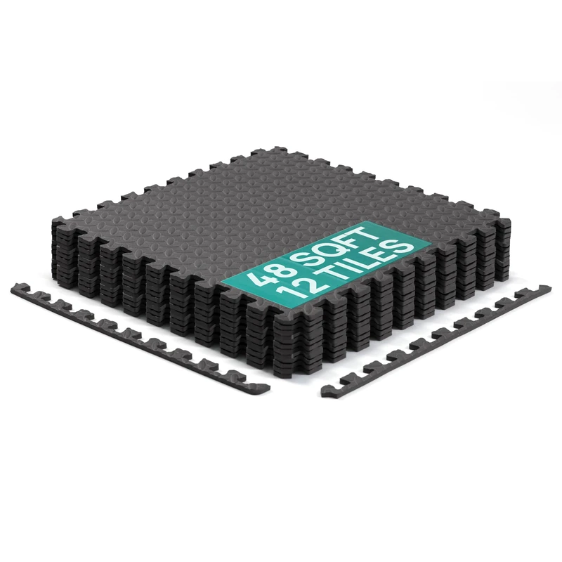 Yes4All Thicker EVA Foam Puzzle Exercise Mats for Home Gym Workout ¾” Interlocking Floor Tiles for Fitness Equipment - Black - 48 Square Feet