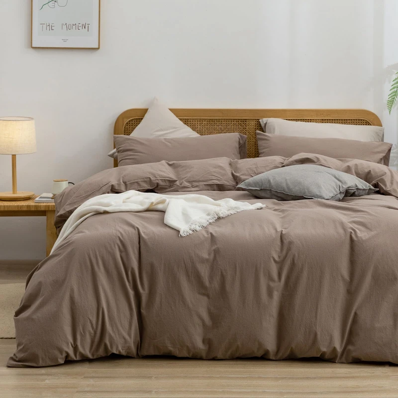 BESTOUCH Cotton Solid Duvet Cover Set Linen Feel Pine Bark Brown Super King