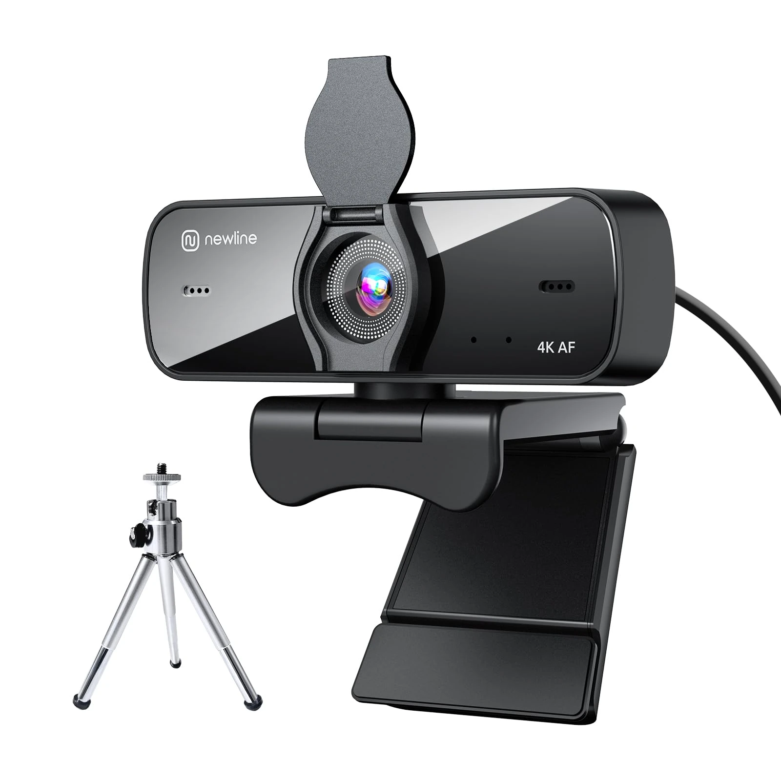 N newline 4K Webcam for PC, 30fps, Dual Stereo Microphones, Noise Cancellation, Auto Light Correction, Privacy Cover & Metal Tripod, USB HD Computer Camera for Streaming, Video Calls & Conferences