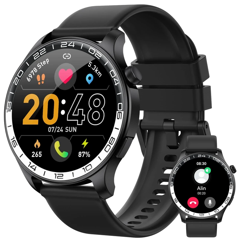 Smart Watch for Men Answer/Make Calls, 40mm AMOLED Smartwatch, IP68 Waterproof and 110+ Sport Modes Fitness Watch with Heart Rate/Sleep/SpO2 Monitor, Watch for Android iOS Phones compatible black