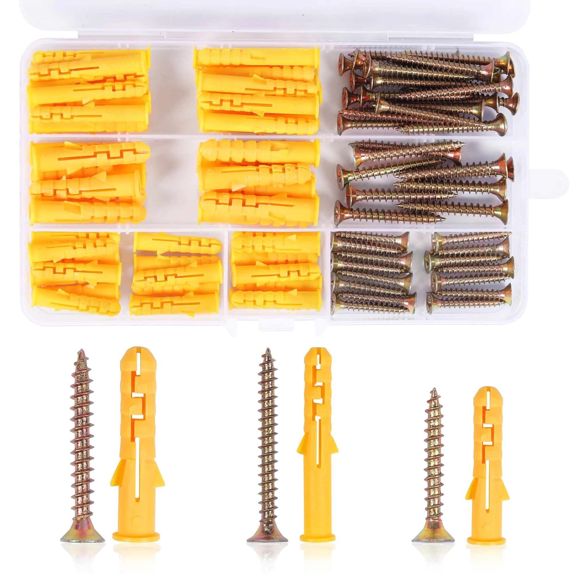 Norvens 116 PCS Screws and Wall Plugs Set, (58 Masonry Self Tapping Screws, 58 Expansion Pipe Anchor Bolts), M6 M8 Self Tapping Screws Wall Plugs for Brick Concrete Drywall