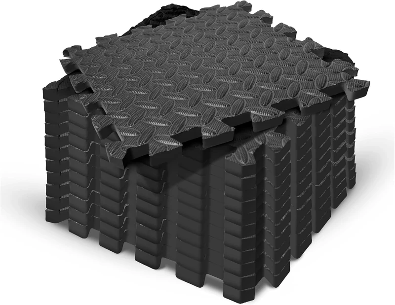 Yes4All EVA Foam Interlocking Mats - Black, 1.8 cm Thick, 1.1 m²