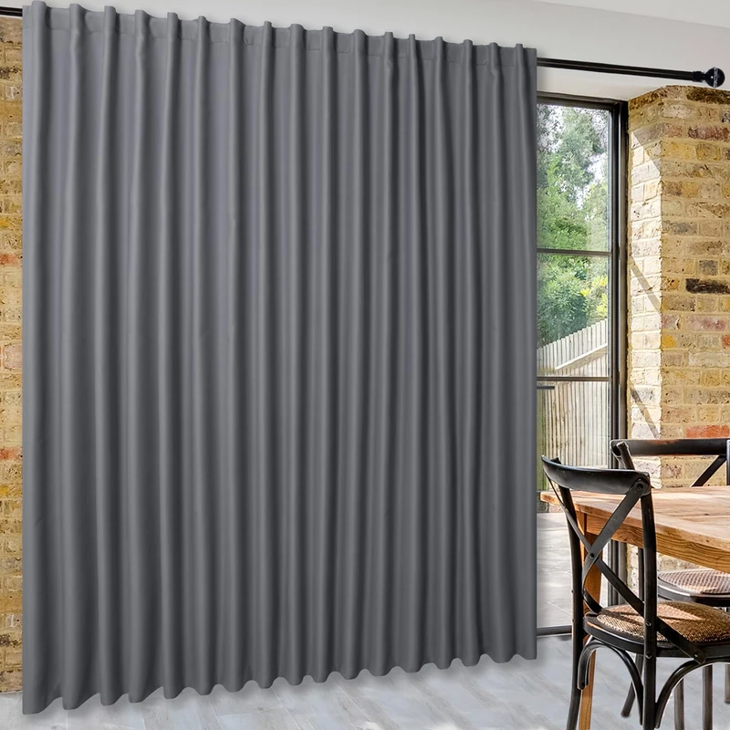 DWCN Privacy Room Divider Blackout Curtain - Patio Sliding Door Curtains, Extra Wide Thermal Curtains with Back Tab & Rod Pocket for Living Room and Bedroom Partition, 144 x 84 Inches, Dark Grey