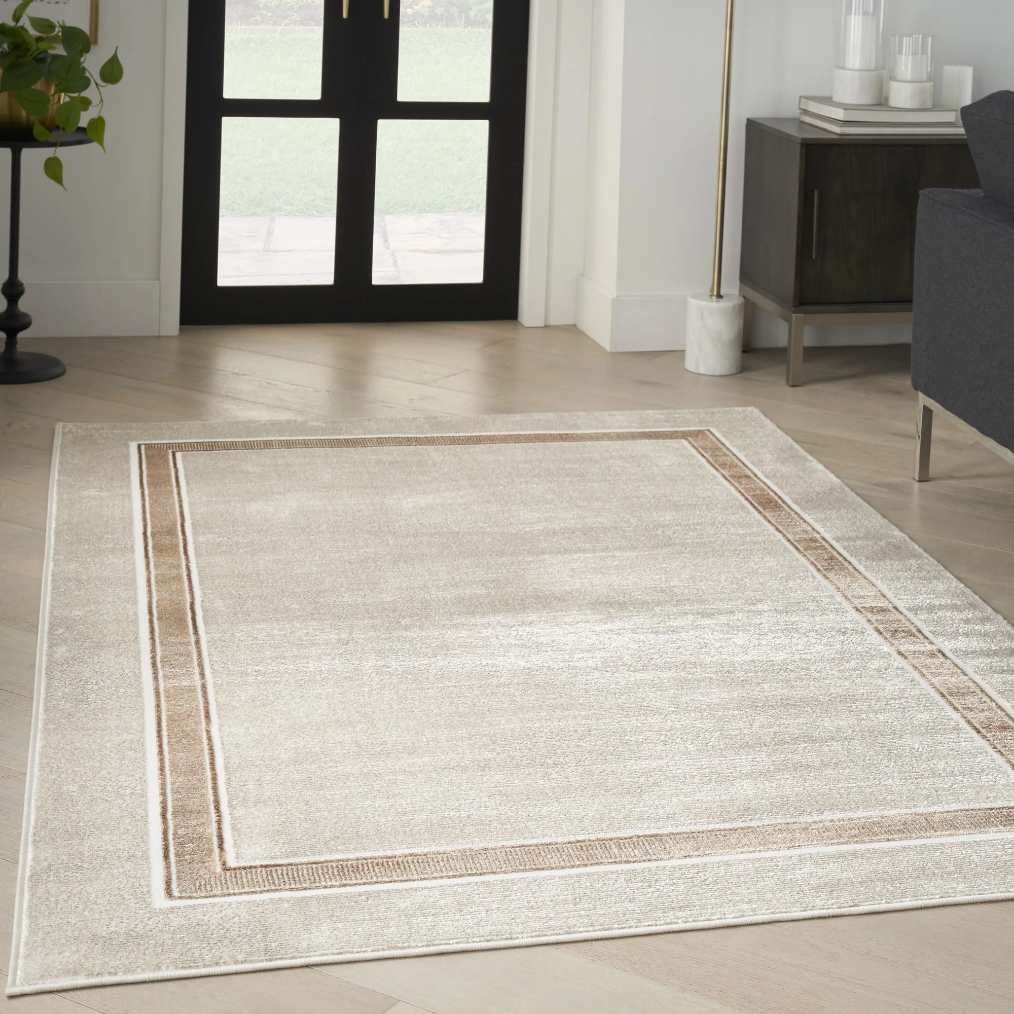 Lord of Rugs Glitz Abstract Rug for Modern Living Room Bedroom Classic Homes Soft Silky Shimmer Carpet Quality Short Pile Area Rug Framed Border GLZ08 Ivory Cream XX-Large 239x300 cm (7'10"x9'10")