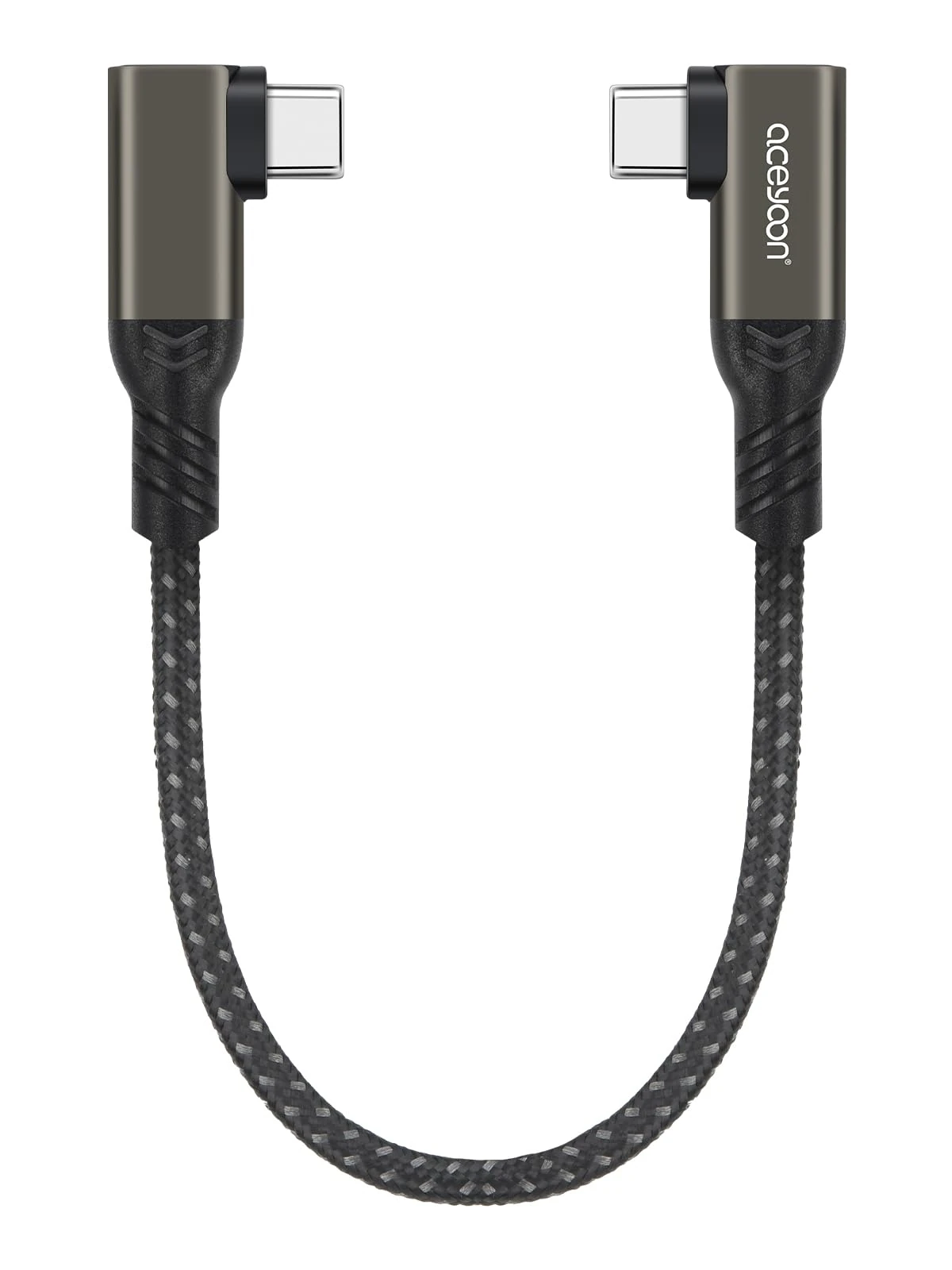 aceyoon 240W Short C to C Cable 20cm, Double Elbow QC 4.0 Fast Charging & Data Sync Small Right Angle Nylon Braided Type C for iPhone 17 16 15, for Galaxy S24 S23