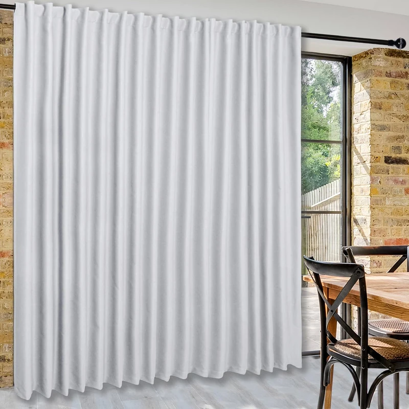 DWCN Patio Sliding Door Curtains - Extra Wide Blackout Curtains for Glass Door, Room Divider Thermal Curtain Panel with Back Tab & Rod Pocket for Bedroom Partition, 144 x 96 Inches, Greyish White