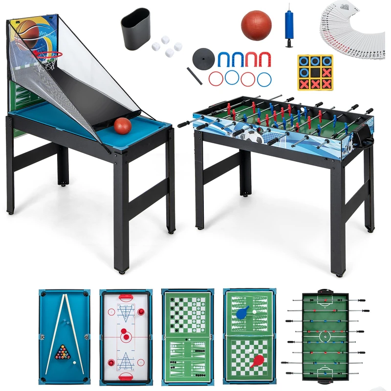 GYMAX 14 in 1 Multi Game Table, Combo Games Table with Foosball, Hockey, Billiard, Basketball, Ping Pong, Bowling, Shuffleboard, Chess, Checkers & Backgammon, Combination Games Table for Kids Adults