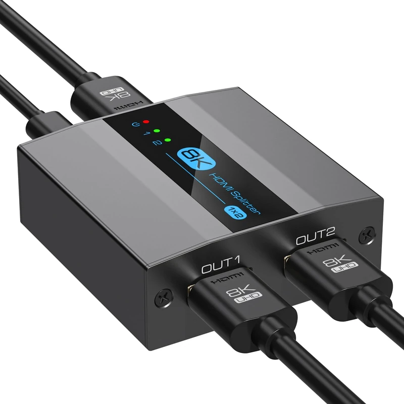 VEDINDUST 8K60Hz HDMI 2.1 Splitter 1 In 2 Out 4K120HZ for Dual Monitors Supports EDID HDCP2.3 for Xbox PS4 PS5 Roku Blu Ray Player Two can be Displayed Simultaneously