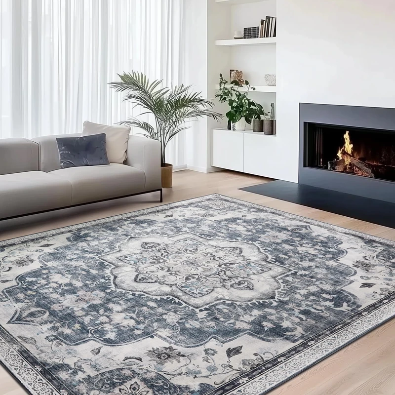 SONGMICS HOME Area Rug, 160 x 230 cm Rug for Bedroom, Non-Slip Carpet, Traditional Vintage Style, Home Decor, for Living Room, Kitchen, Dining Room, Machine Washable, Dove Grey TAR033G01 - Image 1