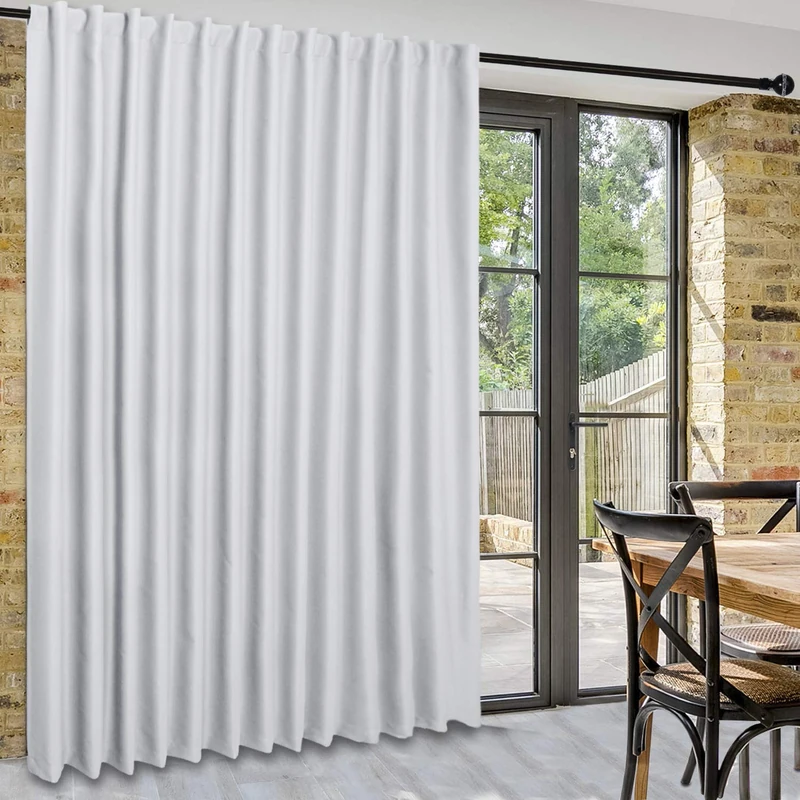 DWCN Patio Sliding Door Curtains - Extra Wide Blackout Curtains for Glass Door, Room Divider Thermal Curtain Panel with Back Tab & Rod Pocket for Bedroom Partition, 80 x 96 Inches, Greyish White