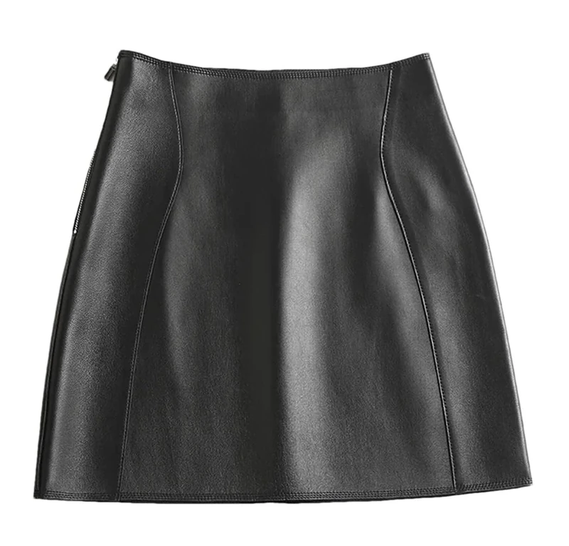 Dvbfufv Women Sexy Mini Leather Skirt Women Spring Korean Fashion High Waist A-Line Skirt Black