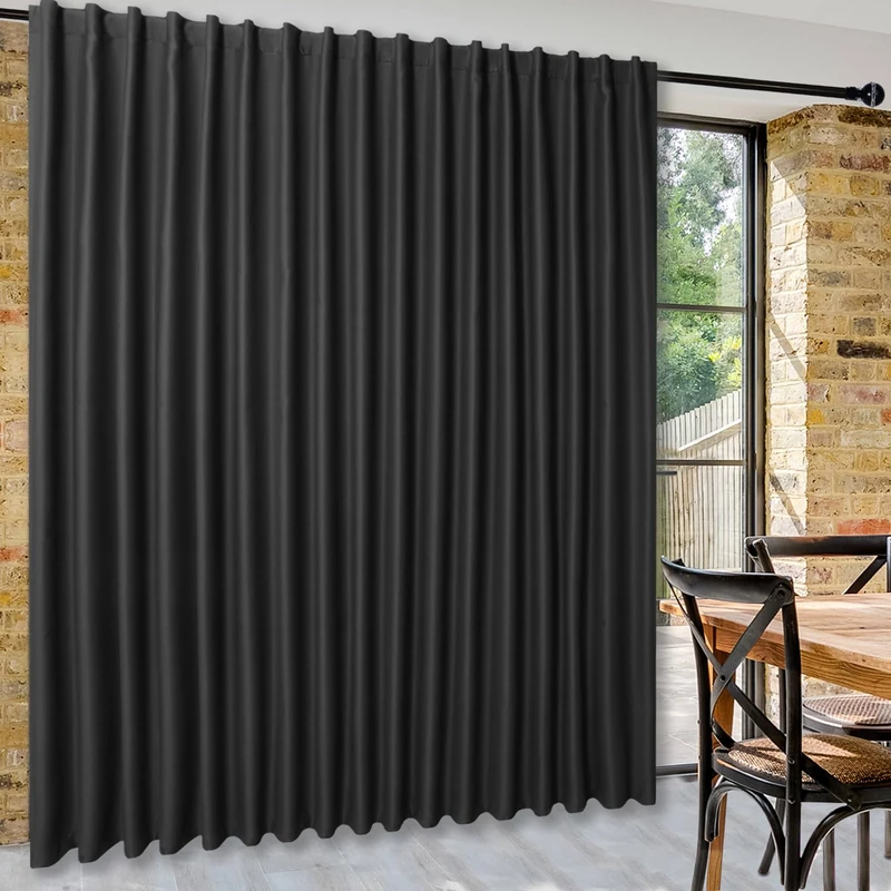 DWCN Privacy Room Divider Blackout Curtain - Patio Sliding Door Curtains, Extra Wide Thermal Curtains with Back Tab & Rod Pocket for Living Room and Bedroom Partition, 144 x 84 Inches, Black