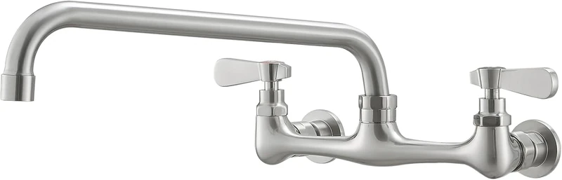 BWE Wall Mount Kitchen Faucet with 10 Inch Swivel Spout 8" Center Kitchen Sink Faucet 2-Handle Commercial Sink Faucet Mixer Tap Lead-Free,Brushed Nickel