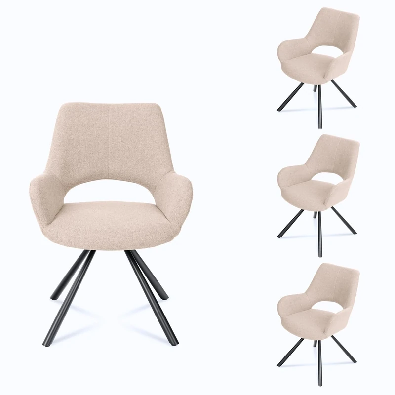 MEUBLE COSY Dining Chairs Set of 4 Fabric Upholstered Corner Armchair with Arms Backrest for Dressing Table Desk Lounge Living Room Kitchen Bedroom Home Office, Metal Legs, Beige