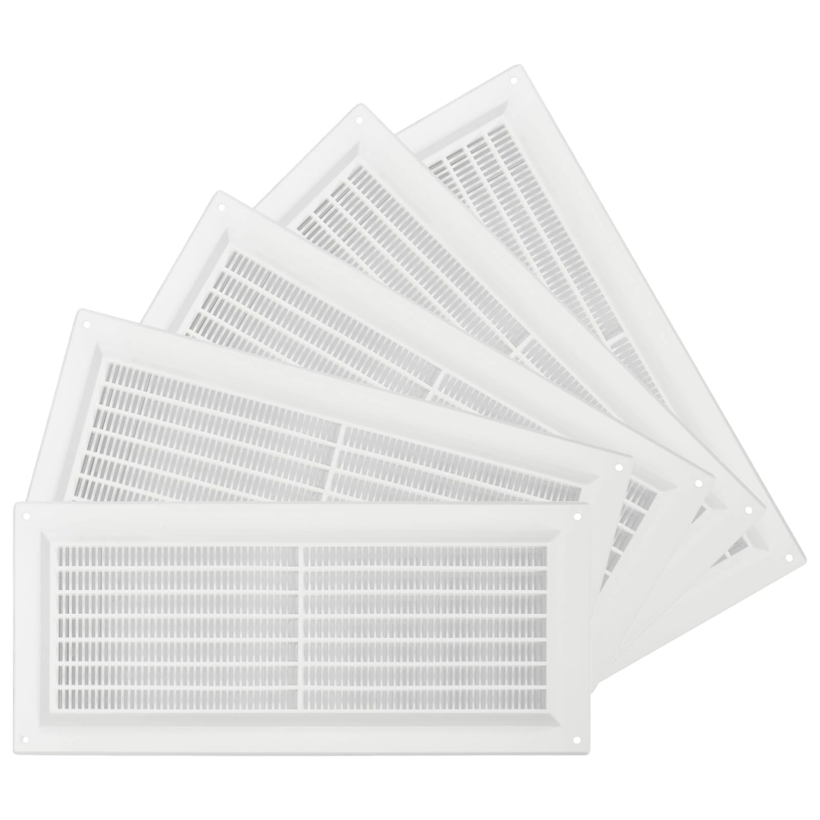 5-Pack 5'' x 12'' Inch / 130 x 300 mm Plastic White - Vent Cover - Rectangular Duct Cover - Air Vent Louver - Protective Screen Mesh - HVAC Ventilation