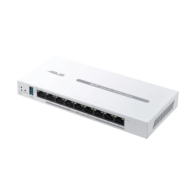 ASUS EBG19P, Gigabit PoE+ VPN wired router, 8 PoE+ ports, 123W, Up to 3 WAN ethernet ports + 1 USB WAN, Perfect for APs, Commercial-grade network security, Easy centralized management ExpertWiFi app