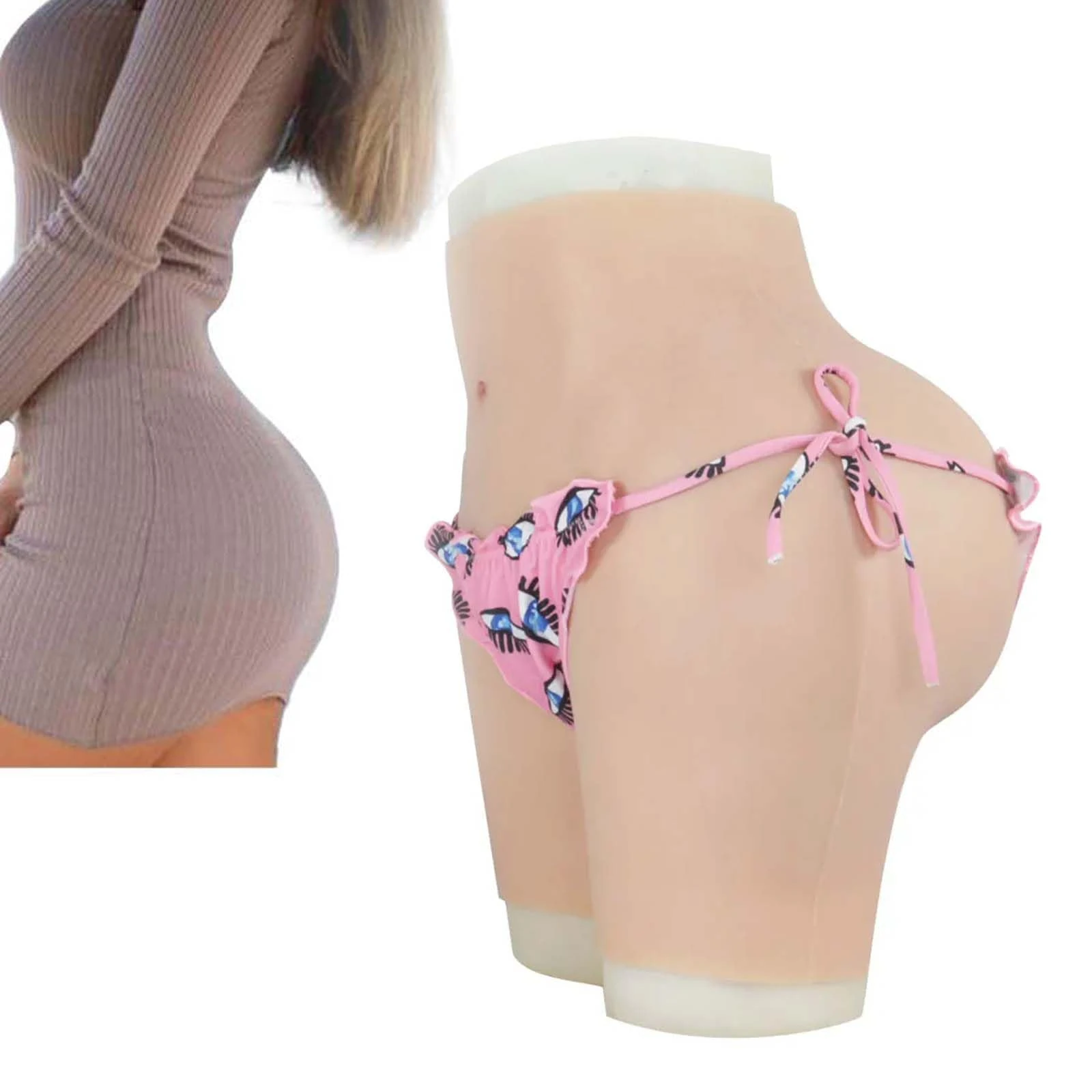 Adima Crossdressing Silicone Buttock Butt Shaper Control Shorts Artificial Fake Pussy Can Be Inserted for Cosplay,Girly white,Basic