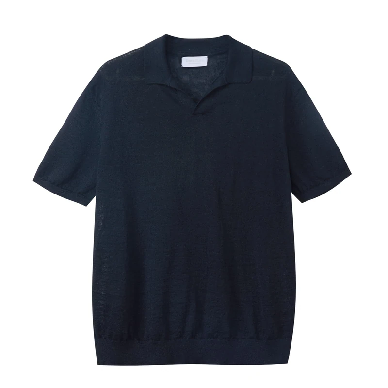 Diana Studio Men's Polo Shirt in 100% Linen, Made in Italy, Black, L