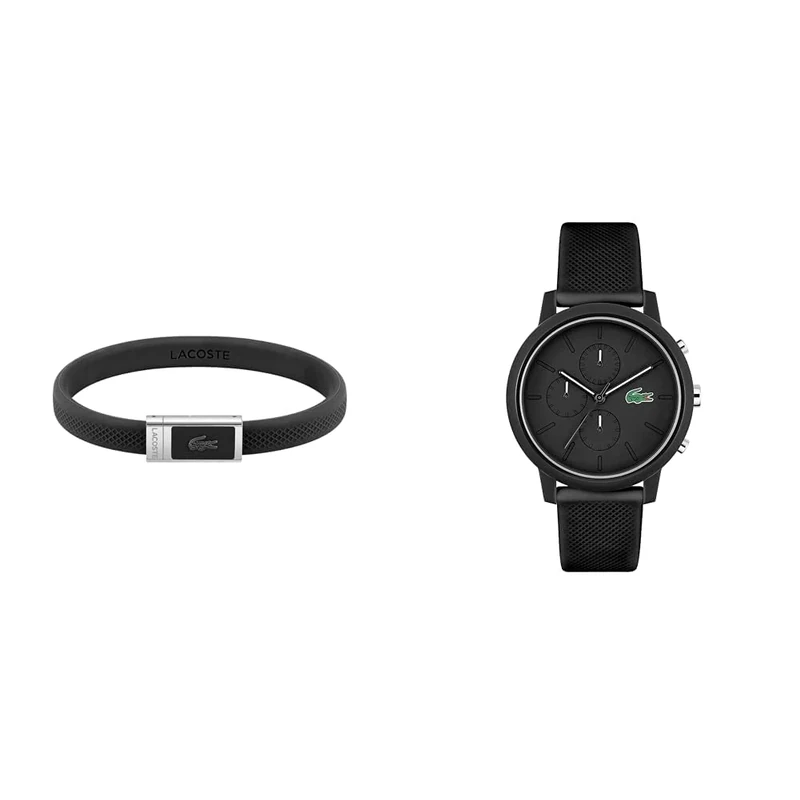 Lacoste Chronograph Quartz Watch for Men with Black Silicone Bracelet - 2011243 Men's LACOSTE.12.12 Collection Silicone Bracelet - 2040114