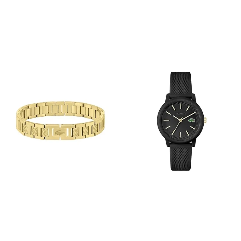 Lacoste Analogue Quartz Watch for Women with Black Silicone Bracelet - 2001212 Men's Metropole Collection Link Bracelet Embellished with Petit piqué Pattern - 2040120