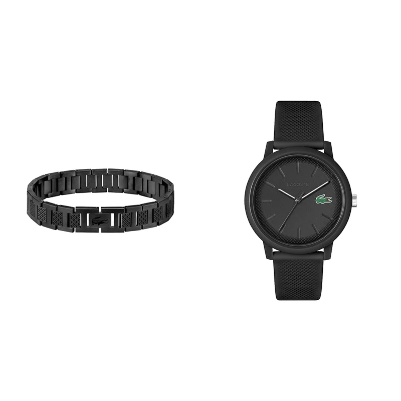 Lacoste Analogue Quartz Watch for Men with Black Silicone Bracelet - 2011171 Men's Metropole Collection Link Bracelet Embellished with Petit piqué Pattern - 2040119