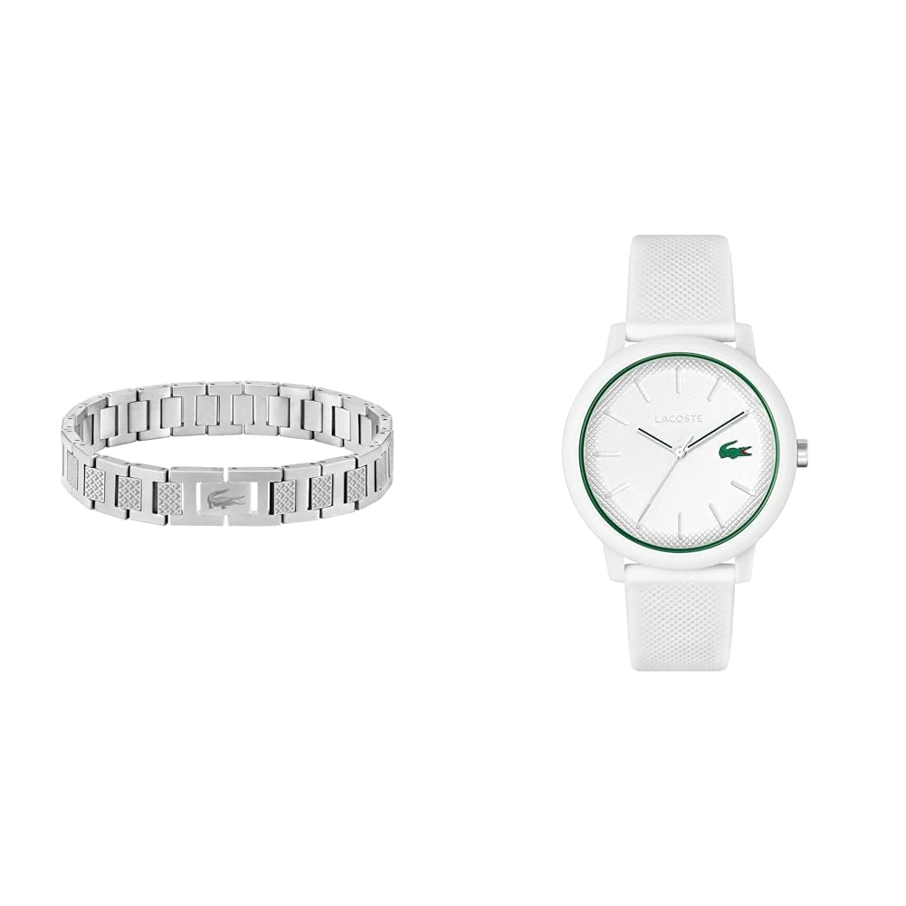 Lacoste Analogue Quartz Watch for Men with White Silicone Bracelet - 2011169 Men's Metropole Collection Link Bracelet Embellished with Petit piqué Pattern - 2040117