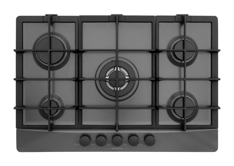 SCHOCK | Primus PC75 5 Burner Gas Hob with Matte Soft-Touch Black Knobs, Cast Iron Grills, Safety Valves, Asphalt 740 x 500 mm - Image 1