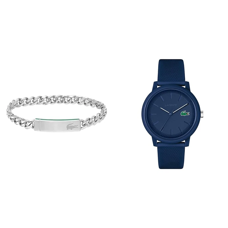 Lacoste Analogue Quartz Watch for Men with Navy Blue Silicone Bracelet - 2011172 Men's Baseline Collection Chain Bracelet - 2040081