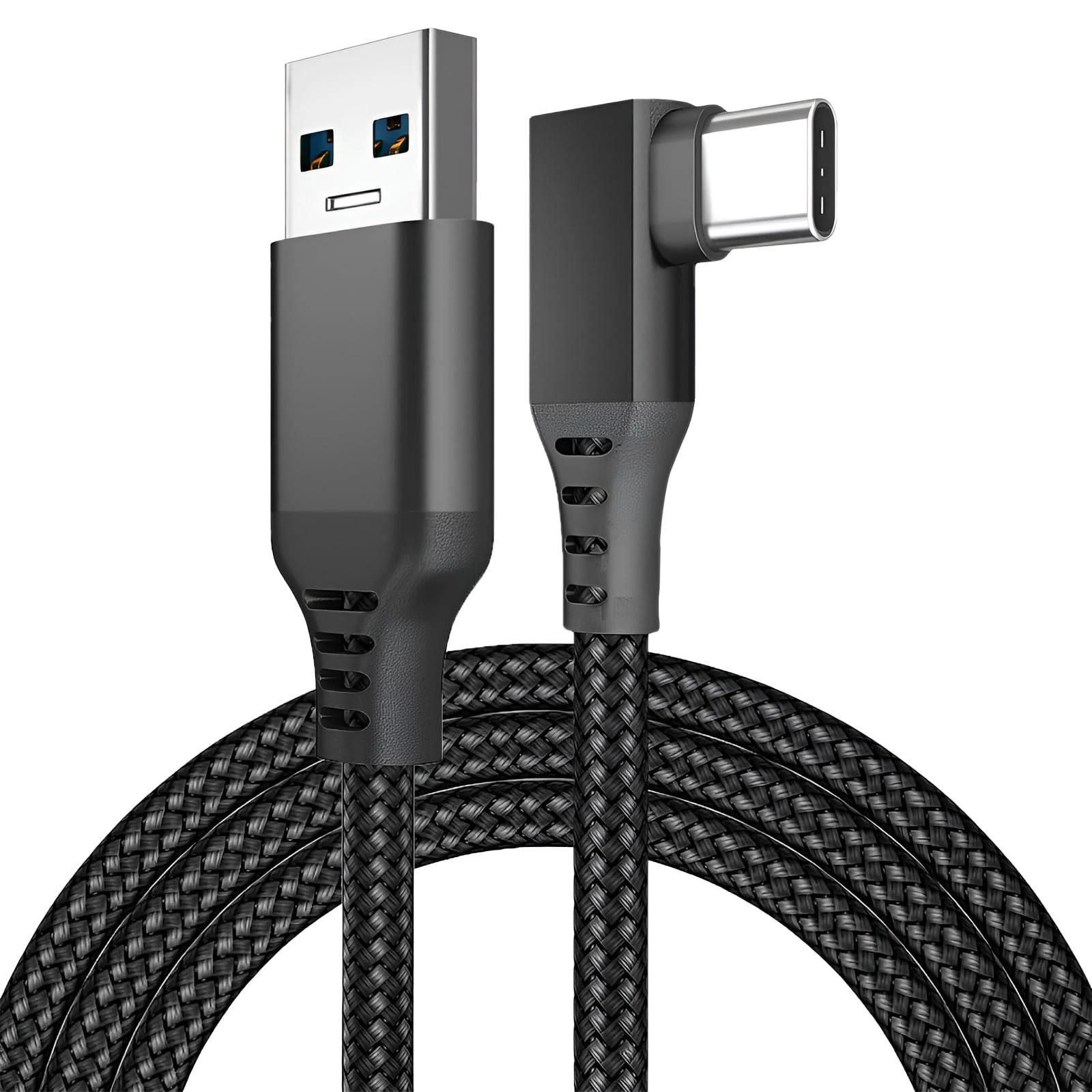 MMOBIEL VR Link Cable USB-A to USB-C, 9.8 ft (3m) Black Nylon Braided, 90° Type-C Connector – 5Gbps Data Transfer & Charging – Compatible with Meta Quest 3S/3/2/Pro, Pico 4 Ultra/4, PC & SteamVR