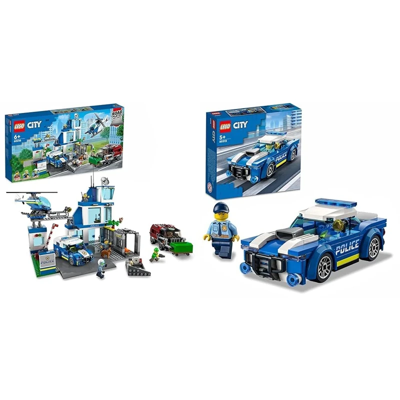 LEGO 60316 City Police Station with Van, Garbage Truck & Helicopter Toys, Gifts for 6 Plus Year Old & 60312 City Police Car Toy for Kids 5 plus Years Old with Officer Minifigure - Image 1