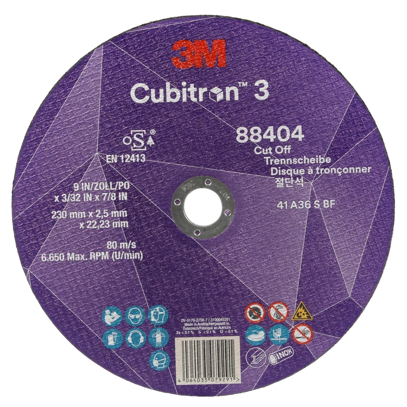 3M Cubitron 3 Cut-Off Wheel, 88404, 36+, T41, 230 mm x 2.5 mm x 22.23 mm