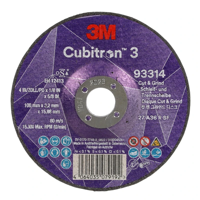 3M Cubitron 3 Cut and Grind Wheel 93314 - 100mm x 3.2mm (10/Pack)