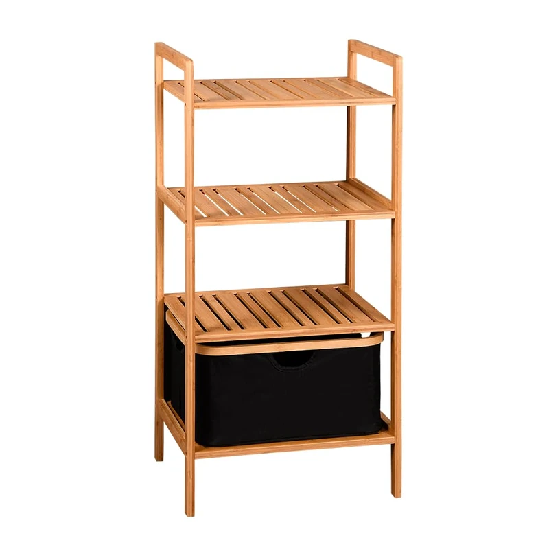 Kesper Shelf with Storage Baskets, Material: Bamboo, Polyester, Dimensions: 44 x 34 x 93.5 cm, Colour: Brown, Black, 19438
