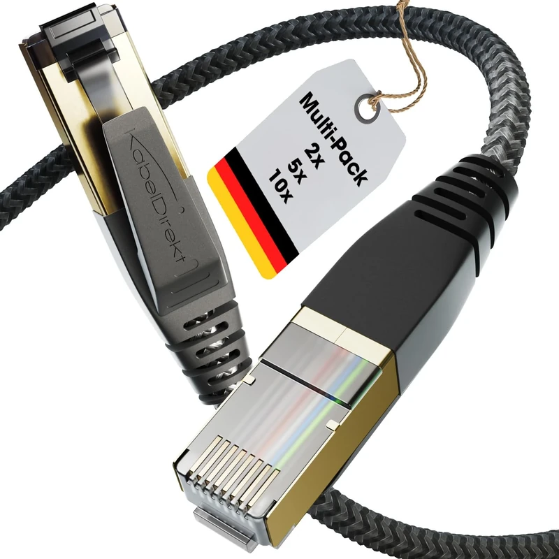 KabelDirekt – Cat 8 Network Cable with Flexible & Break-Resistant Braided Design – 5x 5m (LAN/Ethernet Cable, RJ45 Connector, Transmits Highest Data Rates up to 40 Gbit/s, For Gaming/PS5/Xbox)