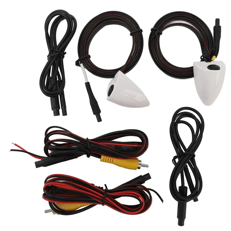 Car Side Door View Blind Spot Camera Set, 2 Mini Side Left and Right Mount Flip Image Switchable Cameras, Waterproof Backup Camera Connector for Truck Trailer (White)