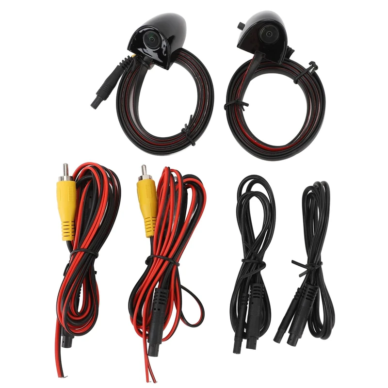 Car Side Door View Blind Spot Camera Set, 2 Mini Side Left and Right Mount Flip Image Switchable Cameras, Waterproof Backup Camera Connector for Truck Trailer (Black)